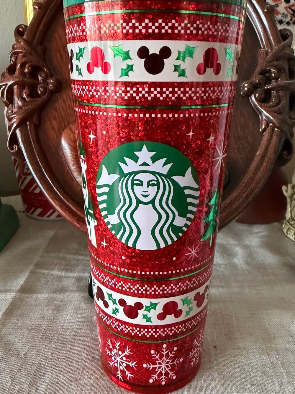 Starbucks Disney Red and Green Holiday Glitter Tumbler